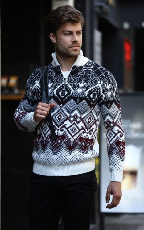 Pulltonic бежевый мужской свитер с орнаментом Турция.