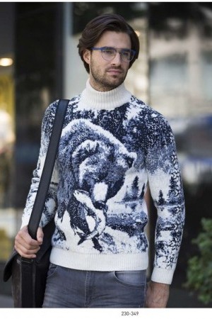 Pulltonic мужской свитер с медведем Турция Пуллтоник свитера с животными оптом в Шерсть ягненка 
